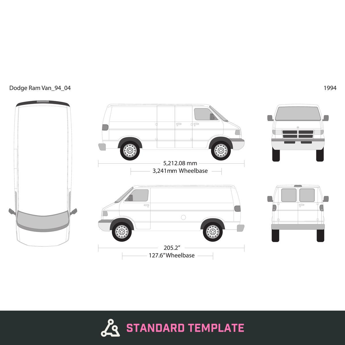 1994 Dodge Ram Van vector wrap template V04, Design-Ready PDF - GravBase