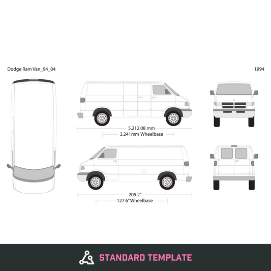 1994 Dodge Ram Van vector wrap template V04, Design-Ready PDF - GravBase