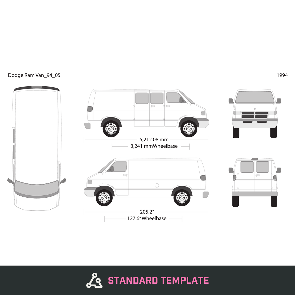 1994 Dodge Ram Van vector wrap template V05, Design-Ready PDF - GravBase