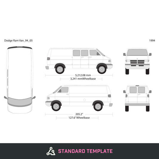 1994 Dodge Ram Van vector wrap template V05, Design-Ready PDF - GravBase