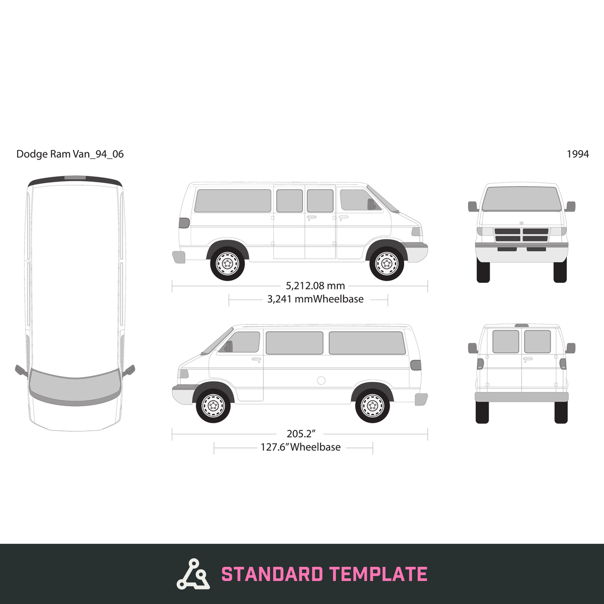 1994 Dodge Ram Van vector wrap template V06, Design-Ready PDF - GravBase