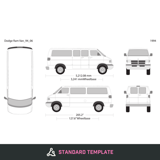 1994 Dodge Ram Van vector wrap template V06, Design-Ready PDF - GravBase