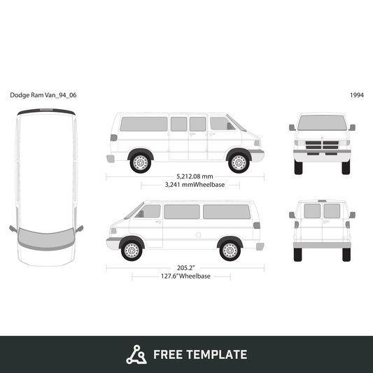 1994 Dodge Ram Van free vector vehicle wrap template - GravBase