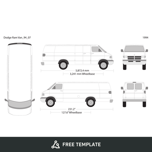 1994 Dodge Ram Van free vector vehicle wrap template - GravBase