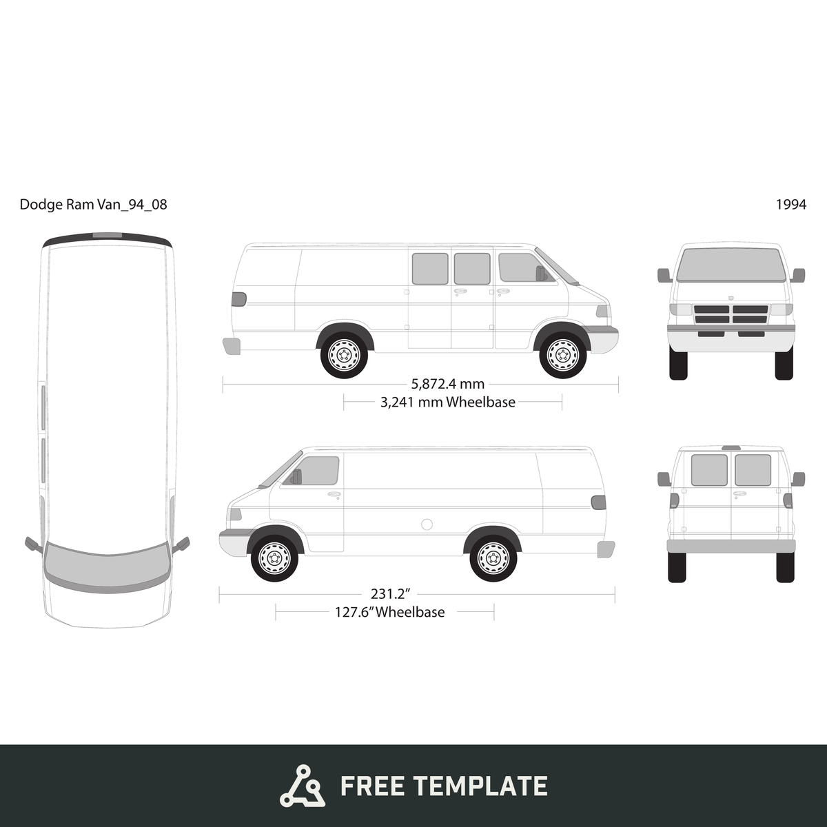 1994 Dodge Ram Van free vector vehicle wrap template - GravBase