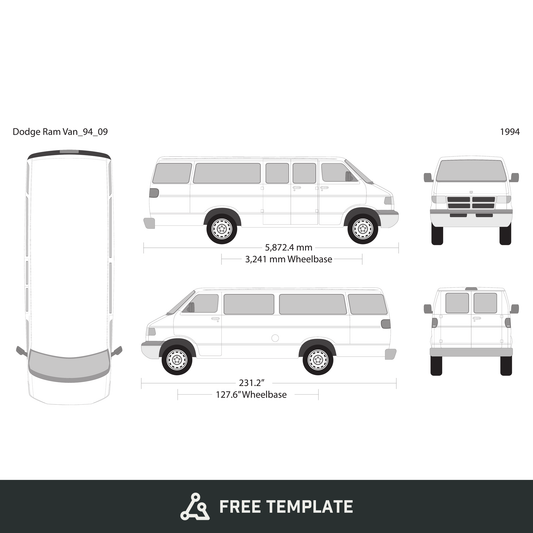 1994 Dodge Ram Van free vector vehicle wrap template - GravBase