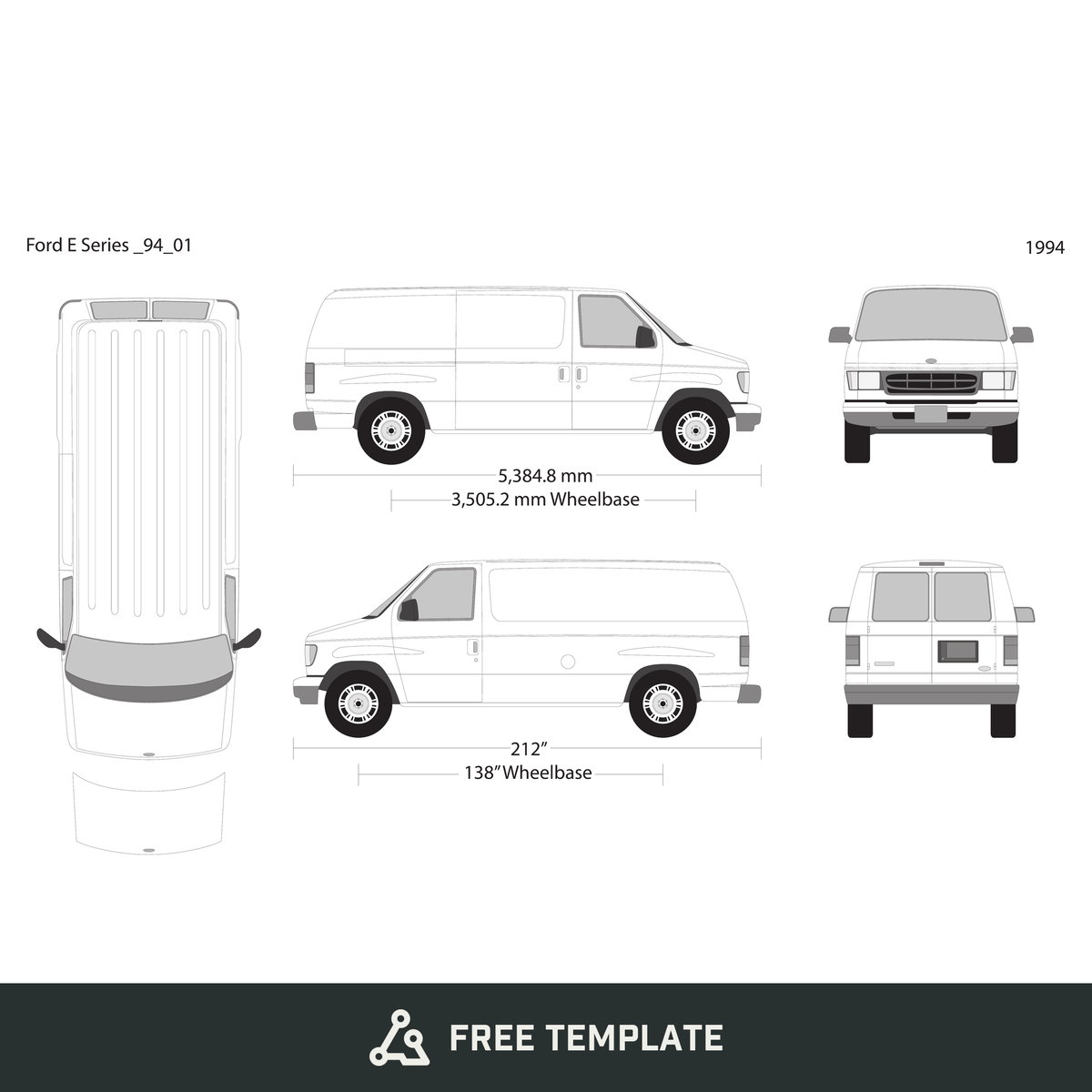1994 Ford E Series free vector vehicle wrap template - GravBase