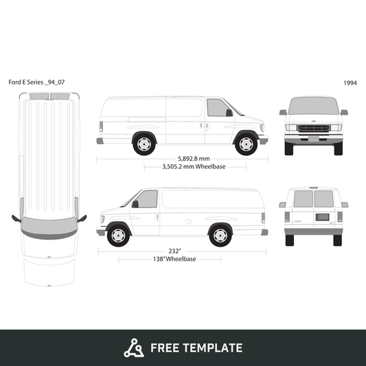 1994 Ford E Series free vector vehicle wrap template - GravBase