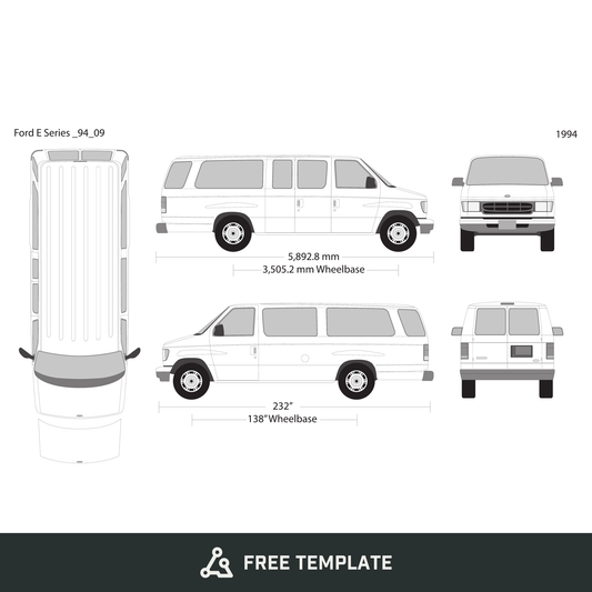 1994 Ford E Series free vector vehicle wrap template - GravBase