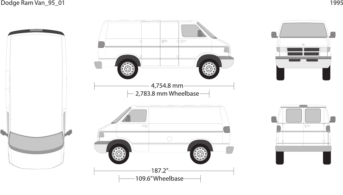 1995 Dodge Ram Van vector wrap template V01, Design-Ready PDF - GravBase
