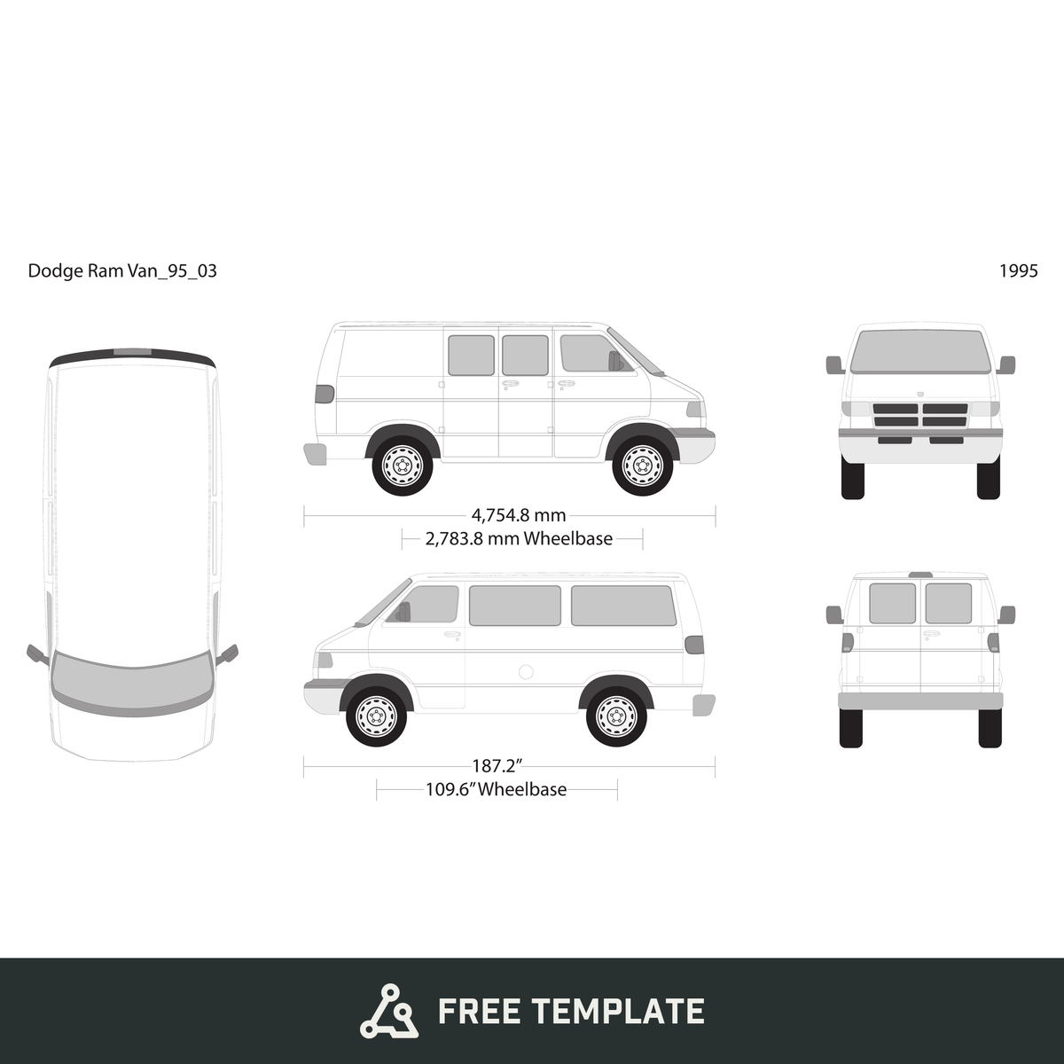 1995 Dodge Ram Van free vector vehicle wrap template - GravBase