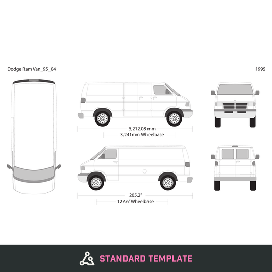 1995 Dodge Ram Van vector wrap template V04, Design-Ready PDF - GravBase
