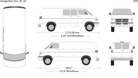 1995 Dodge Ram Van vector wrap template V05, Design-Ready PDF - GravBase