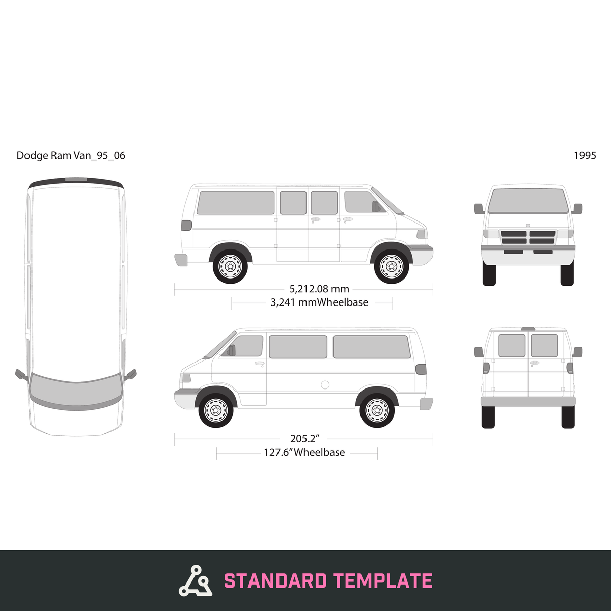 1995 Dodge Ram Van vector wrap template V06, Design-Ready PDF - GravBase