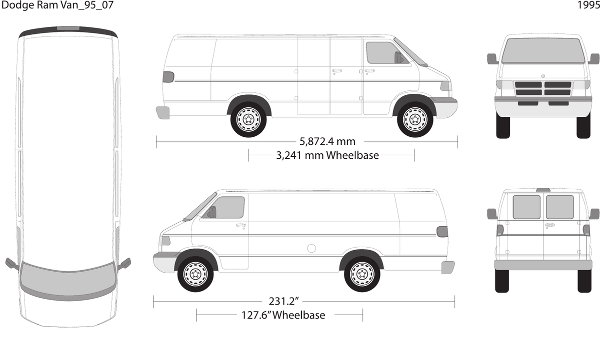 1995 Dodge Ram Van vector wrap template V07, Design-Ready PDF - GravBase
