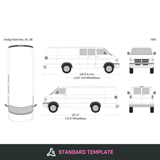 1995 Dodge Ram Van vector wrap template V08, Design-Ready PDF - GravBase