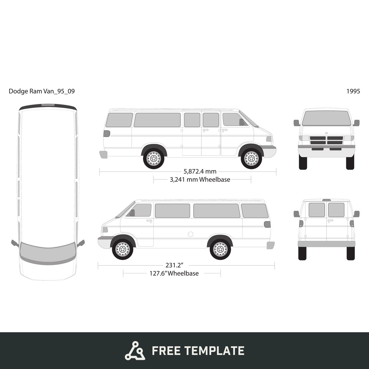 1995 Dodge Ram Van free vector vehicle wrap template - GravBase