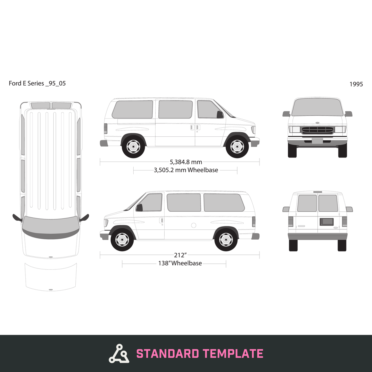 1995 Ford E Series vector wrap template V05, Design-Ready PDF - GravBase