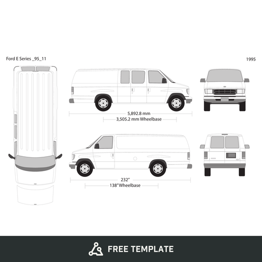 1995 Ford E Series free vector vehicle wrap template - GravBase