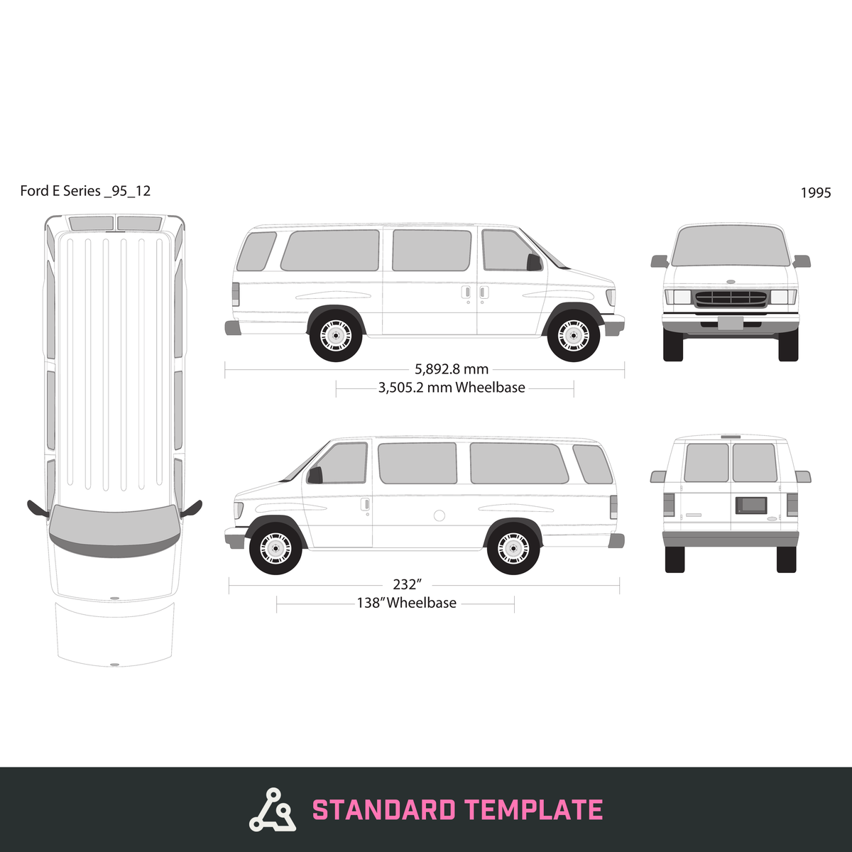 1995 Ford E Series vector wrap template V12, Design-Ready PDF - GravBase