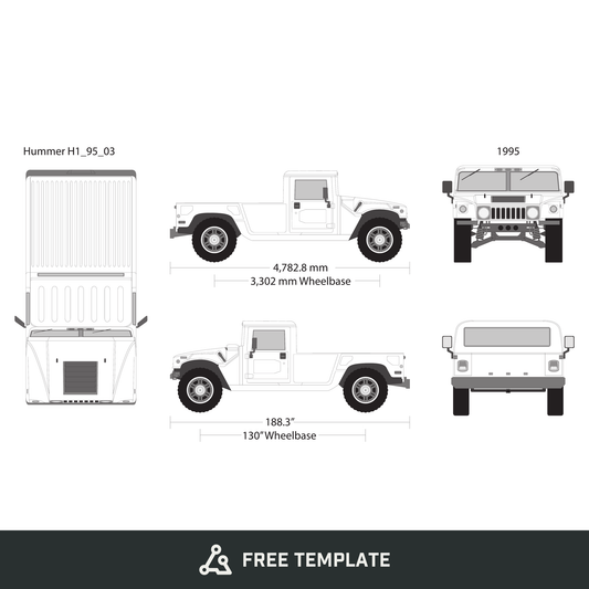 1995 Hummer H1 free vector vehicle wrap template - GravBase