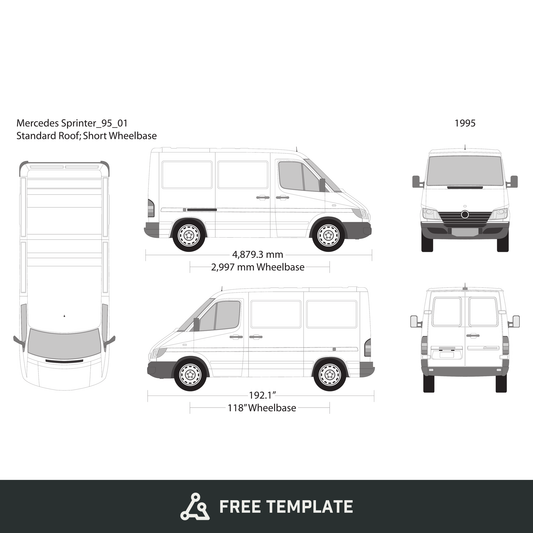 1995 Mercedes Sprinter free vector vehicle wrap template - GravBase