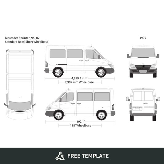 1995 Mercedes Sprinter free vector vehicle wrap template - GravBase