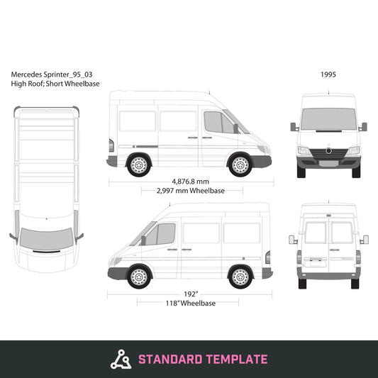 1995 Mercedes Sprinter vector wrap template V03, Design-Ready PDF - GravBase