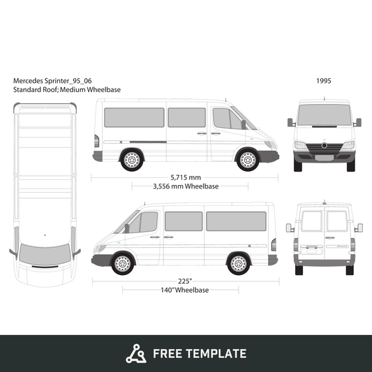 1995 Mercedes Sprinter free vector vehicle wrap template - GravBase