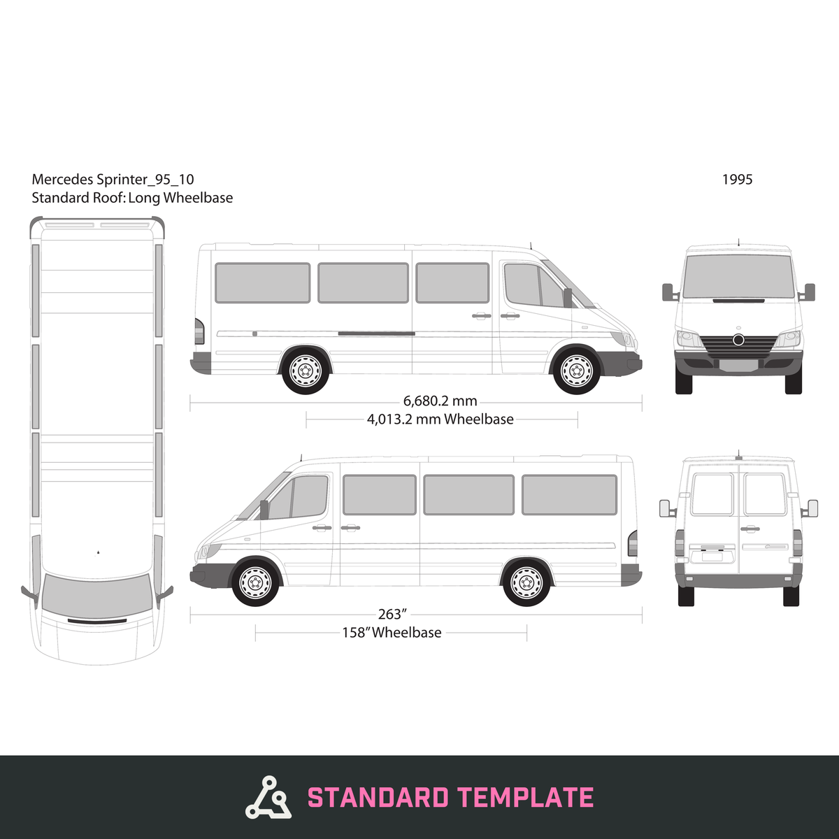 1995 Mercedes Sprinter vector wrap template V10, Design-Ready PDF - GravBase
