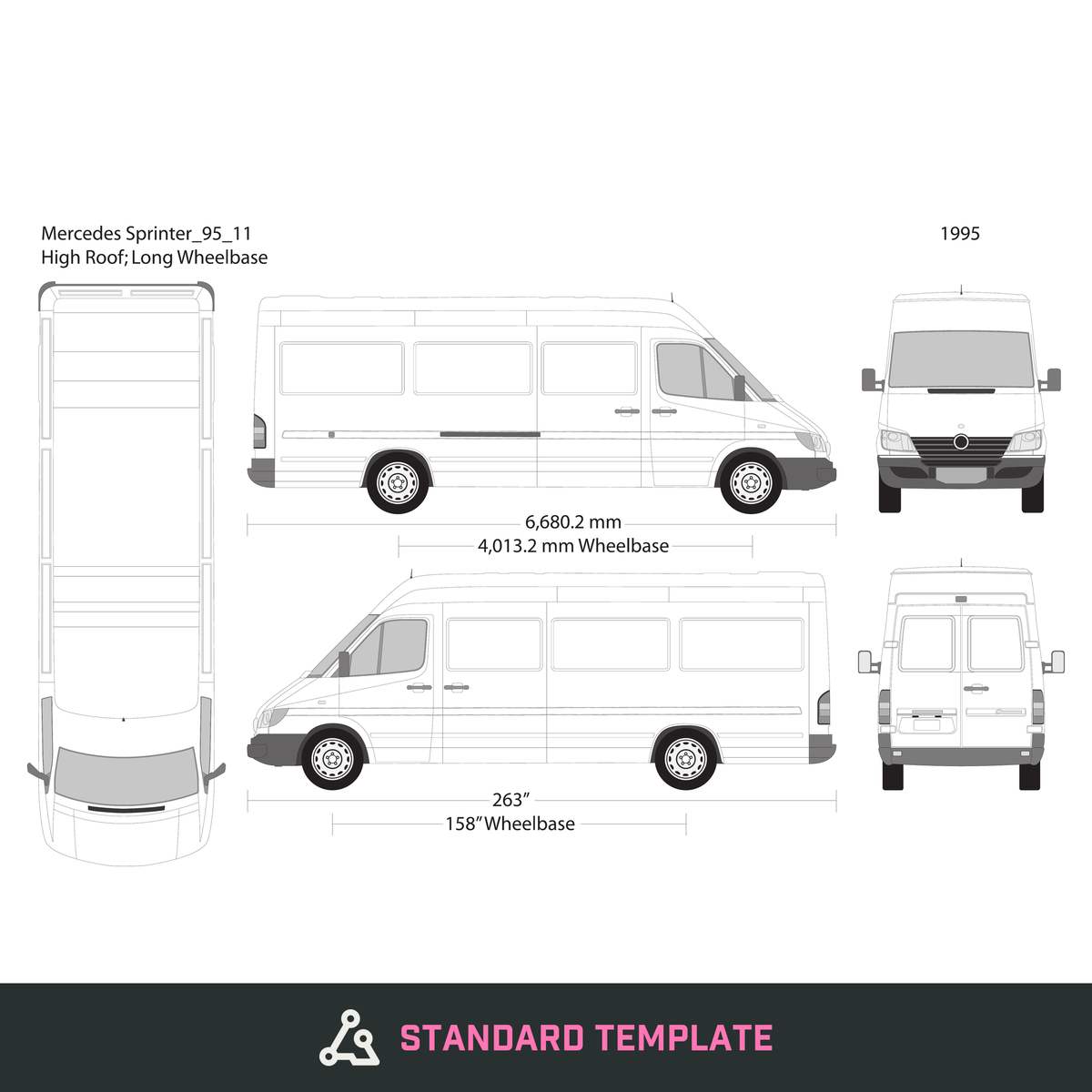 1995 Mercedes Sprinter vector wrap template V11, Design-Ready PDF - GravBase