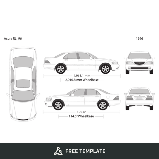 1996 Acura RL free vector vehicle wrap template - GravBase