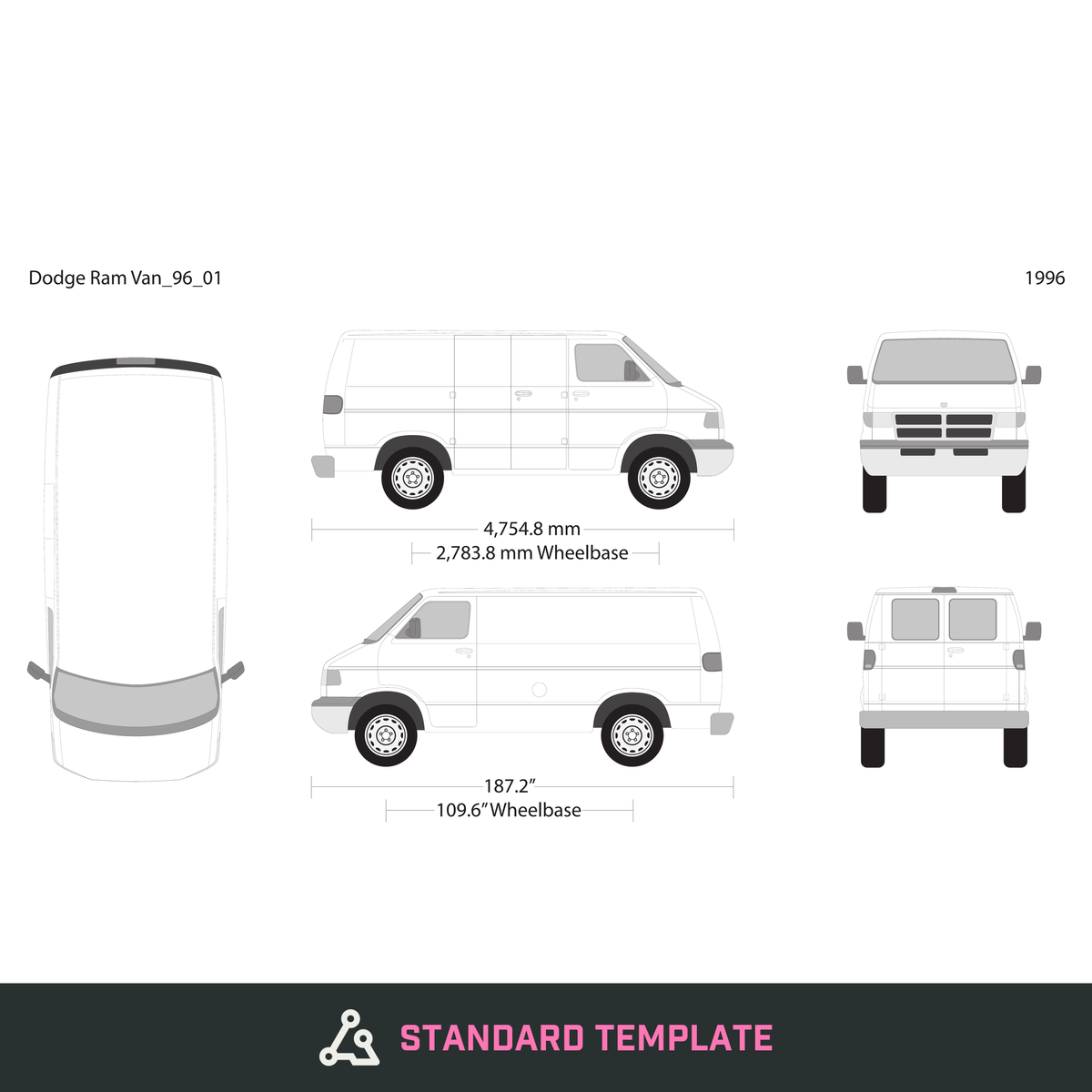 1996 Dodge Ram Van vector wrap template V01, Design-Ready PDF - GravBase