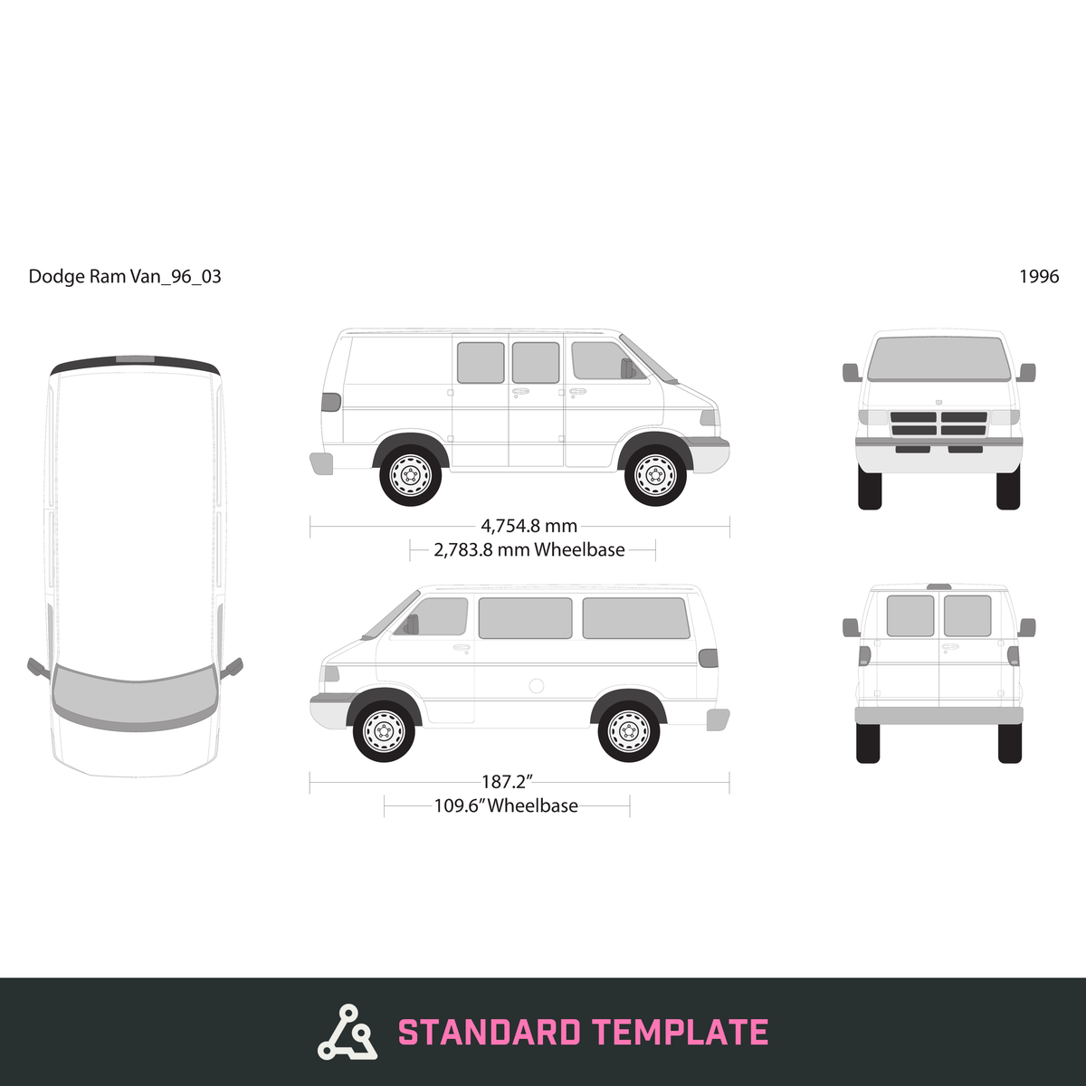 1996 Dodge Ram Van vector wrap template V03, Design-Ready PDF - GravBase