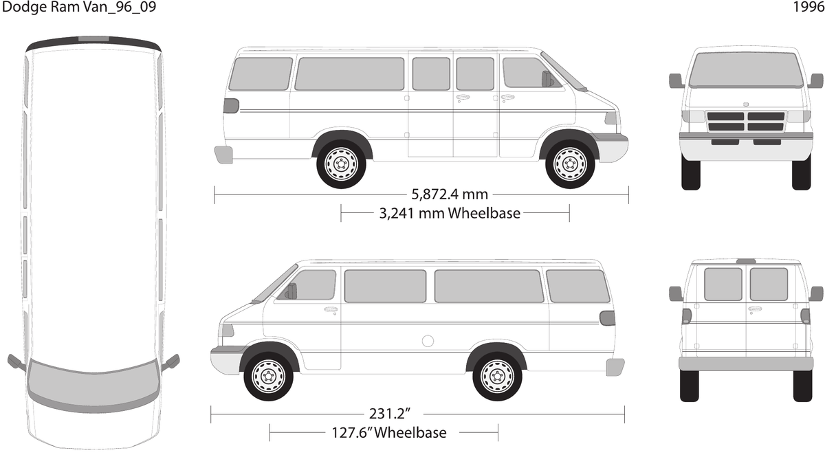1996 Dodge Ram Van vector wrap template V09, Design-Ready PDF - GravBase