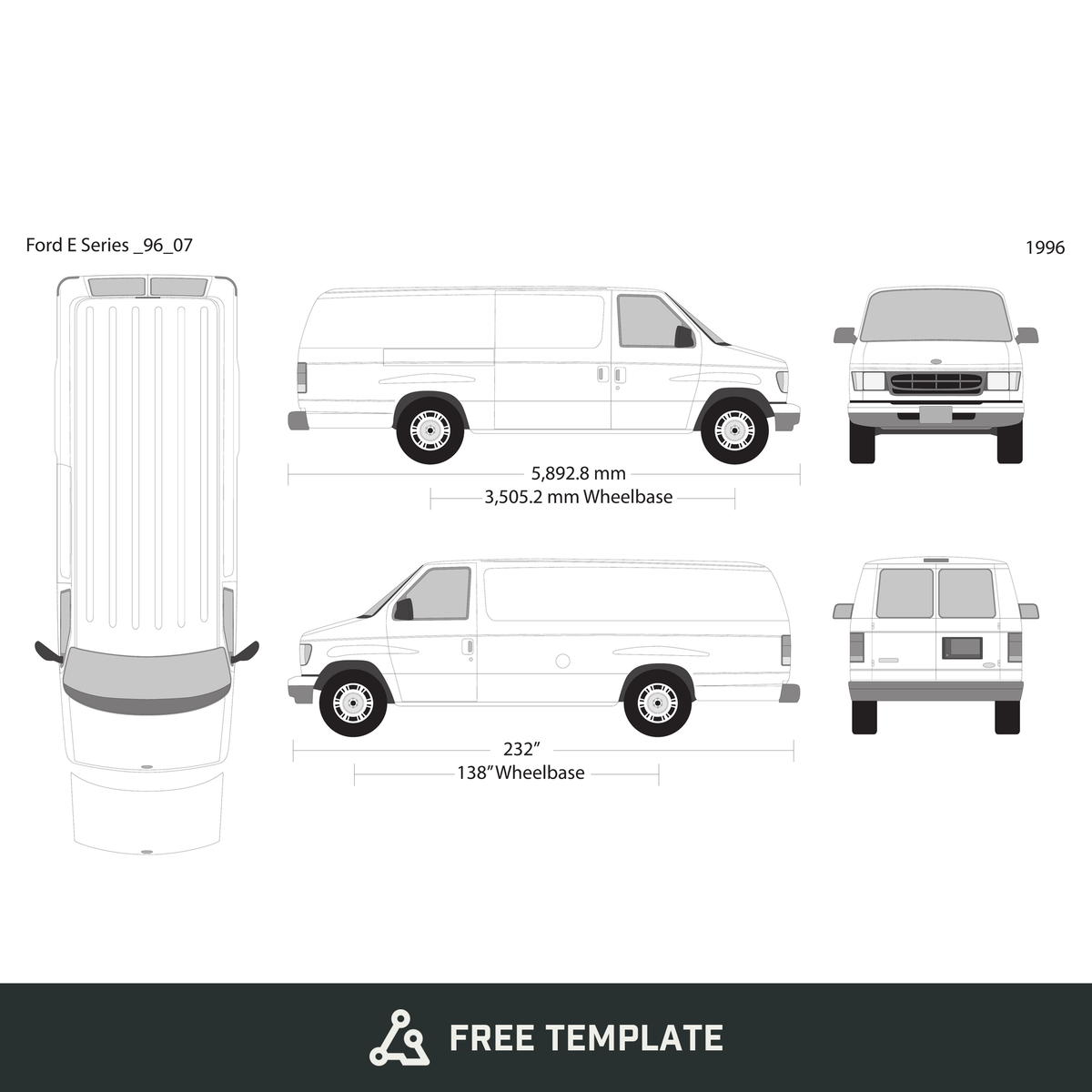 1996 Ford E Series free vector vehicle wrap template - GravBase