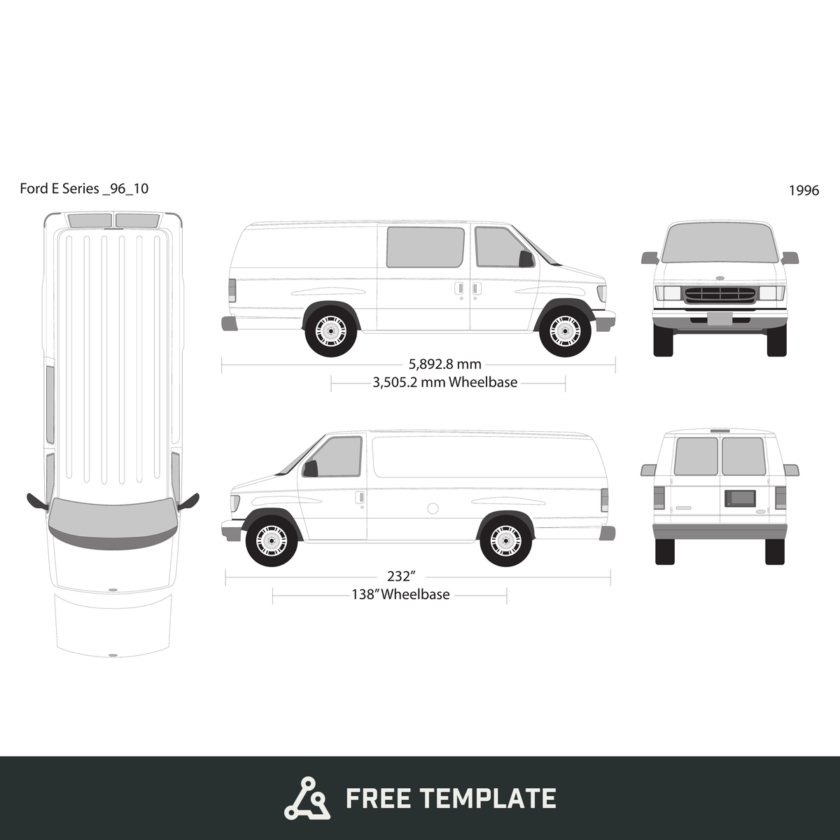 1996 Ford E Series free vector vehicle wrap template - GravBase
