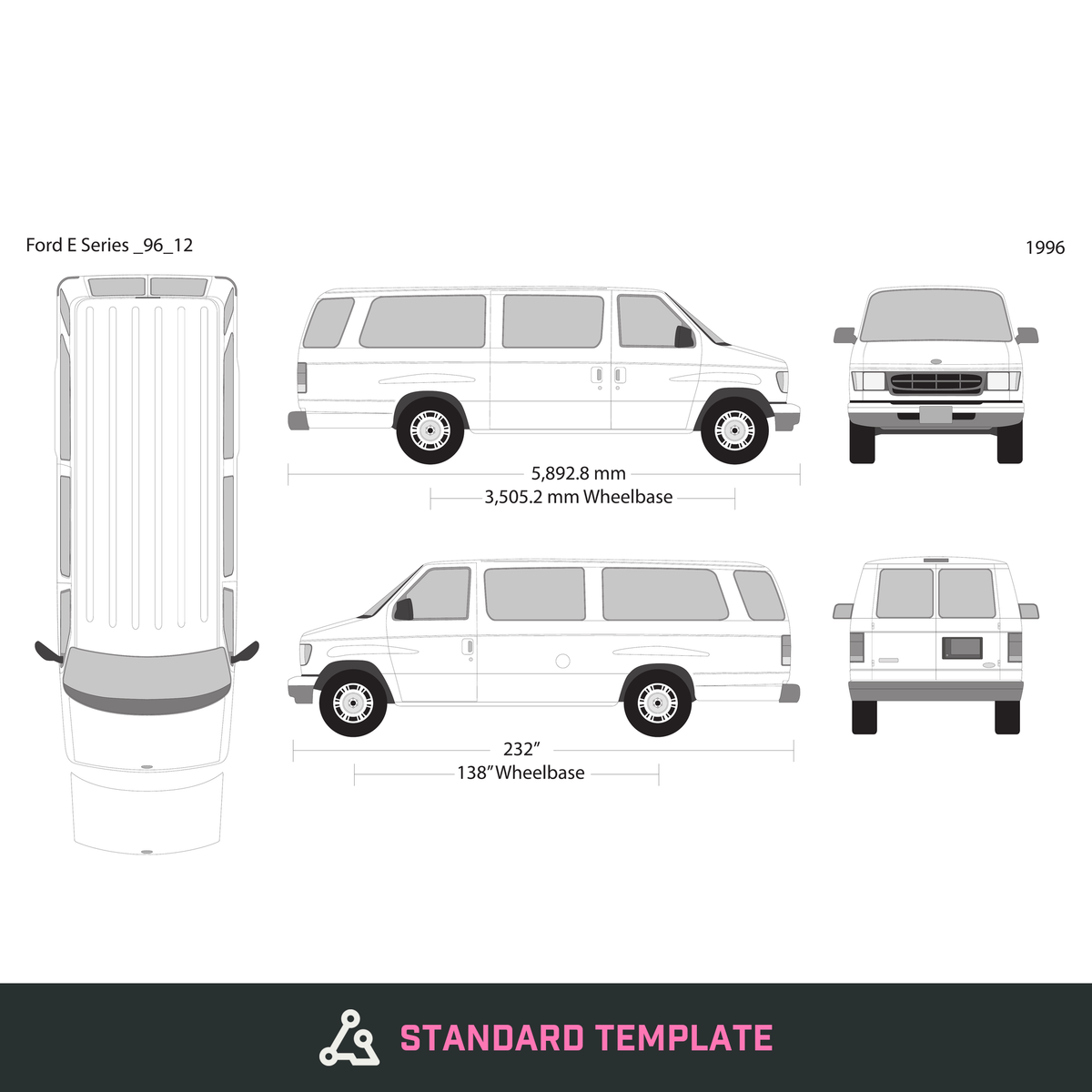1996 Ford E Series vector wrap template V12, Design-Ready PDF - GravBase