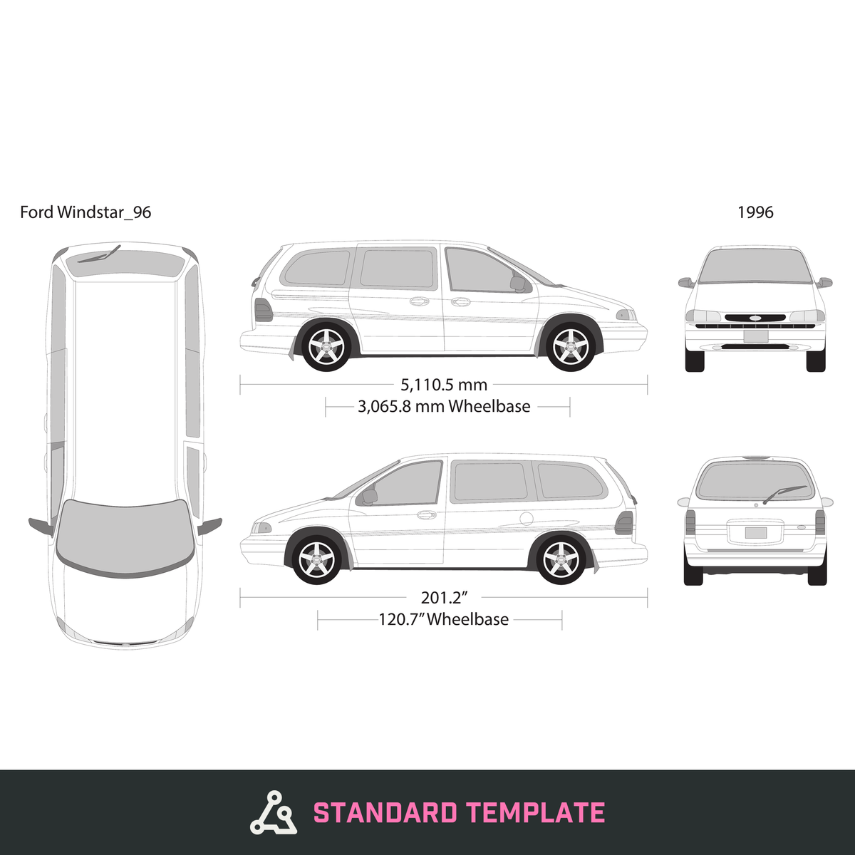 1996 Ford Windstar vector wrap template, Design-Ready PDF - GravBase