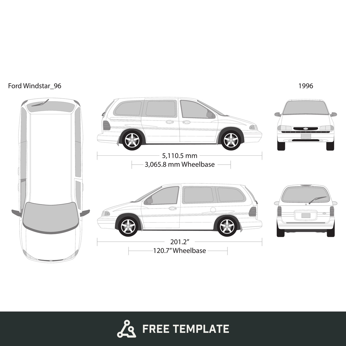 1996 Ford Windstar free vector vehicle wrap template - GravBase