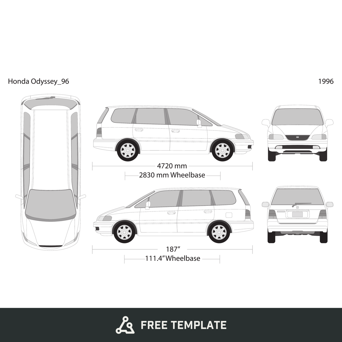1996 Honda Odyssey free vector vehicle wrap template - GravBase