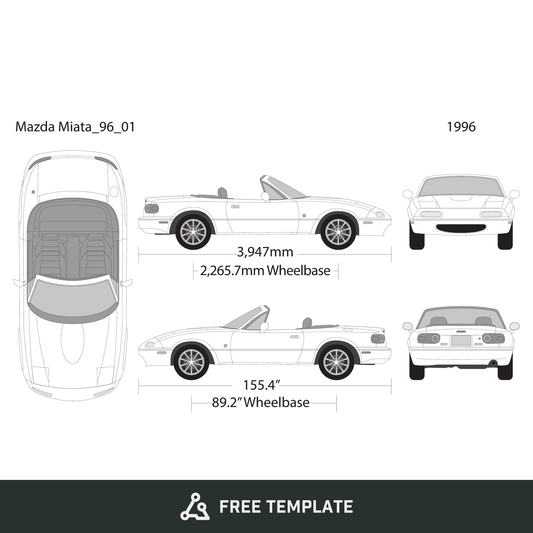 1996 Mazda Miata free vector vehicle wrap template - GravBase