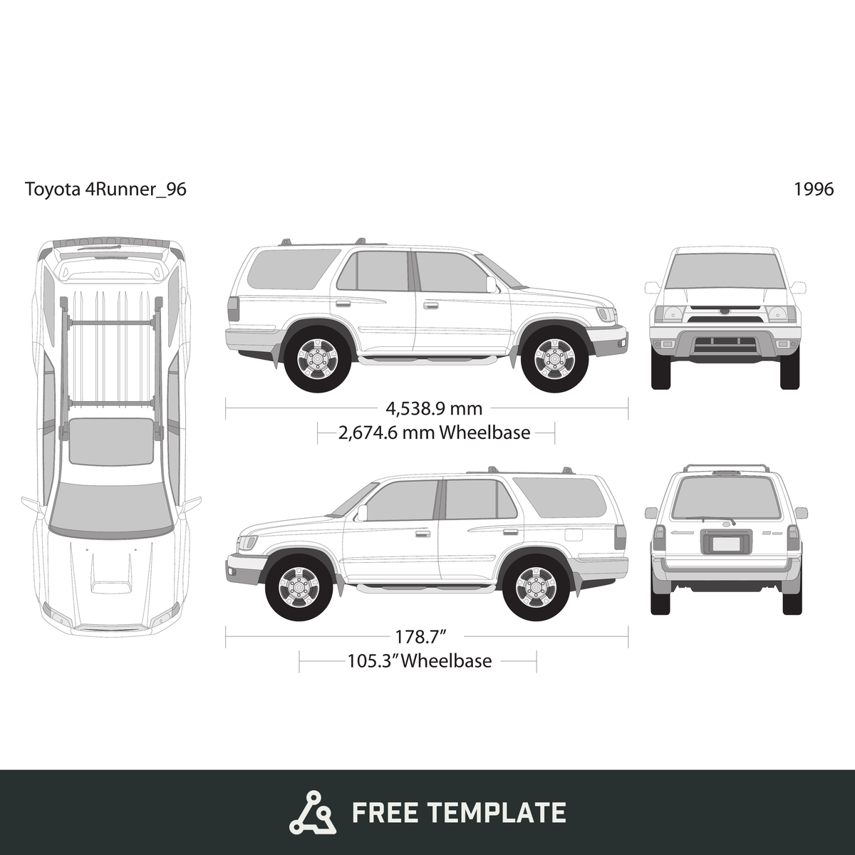 1996 Toyota 4 Runner free vector vehicle wrap template - GravBase