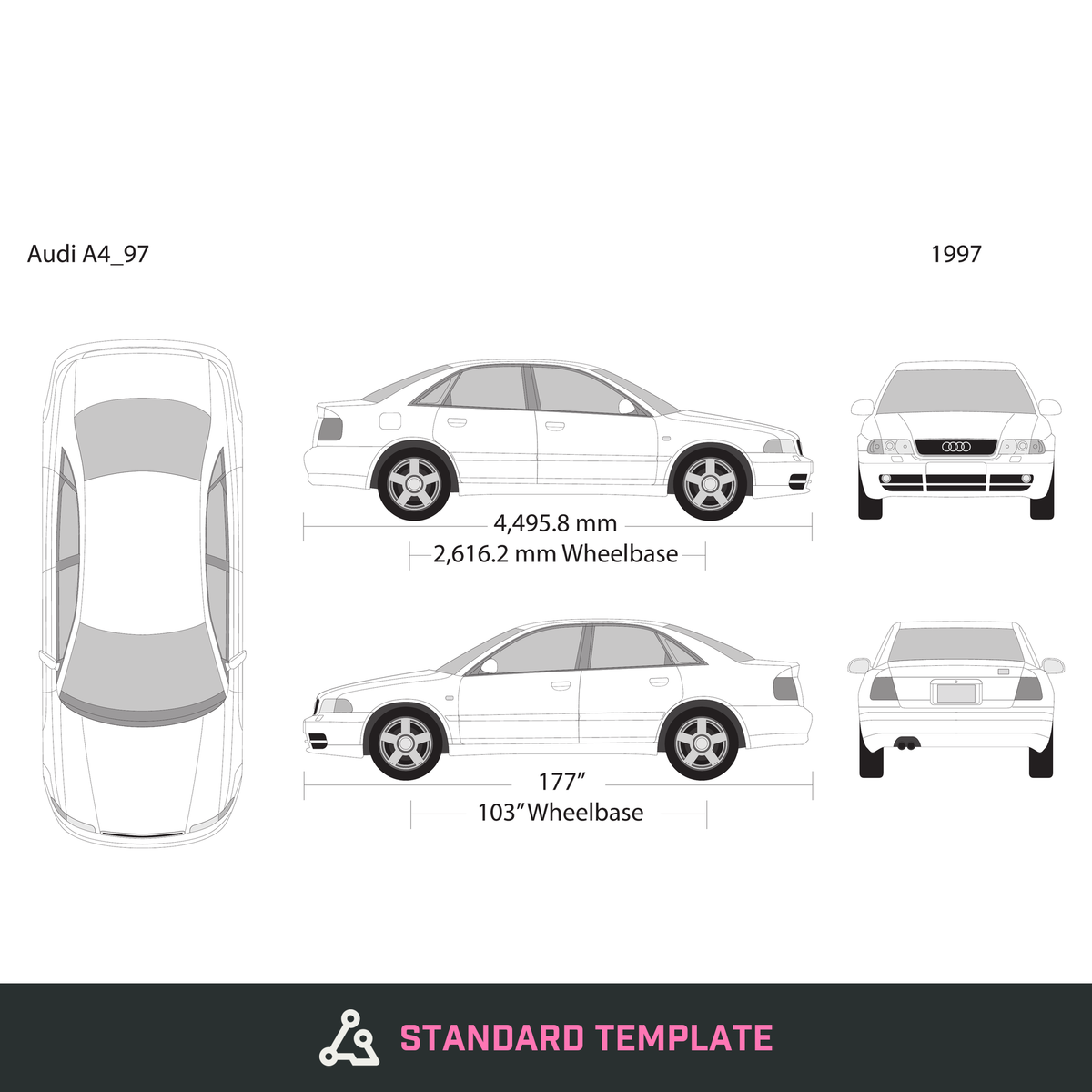 1997 Audi A4 vector wrap template, Design-Ready PDF - GravBase