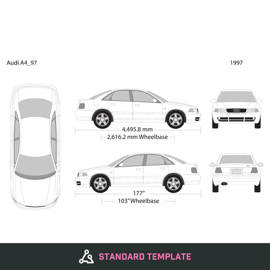 1997 Audi A4 vector wrap template, Design-Ready PDF - GravBase