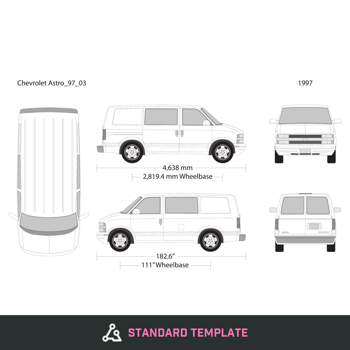1997 Chevy Astro vector wrap template V03, Design-Ready PDF - GravBase