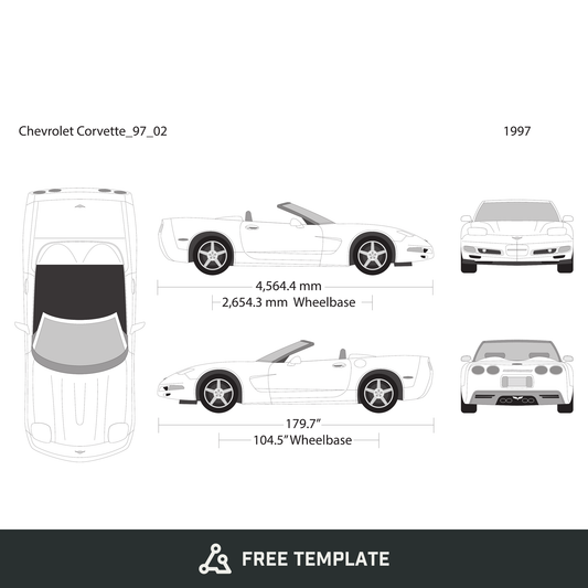 1997 Chevy Corvette free vector vehicle wrap template - GravBase