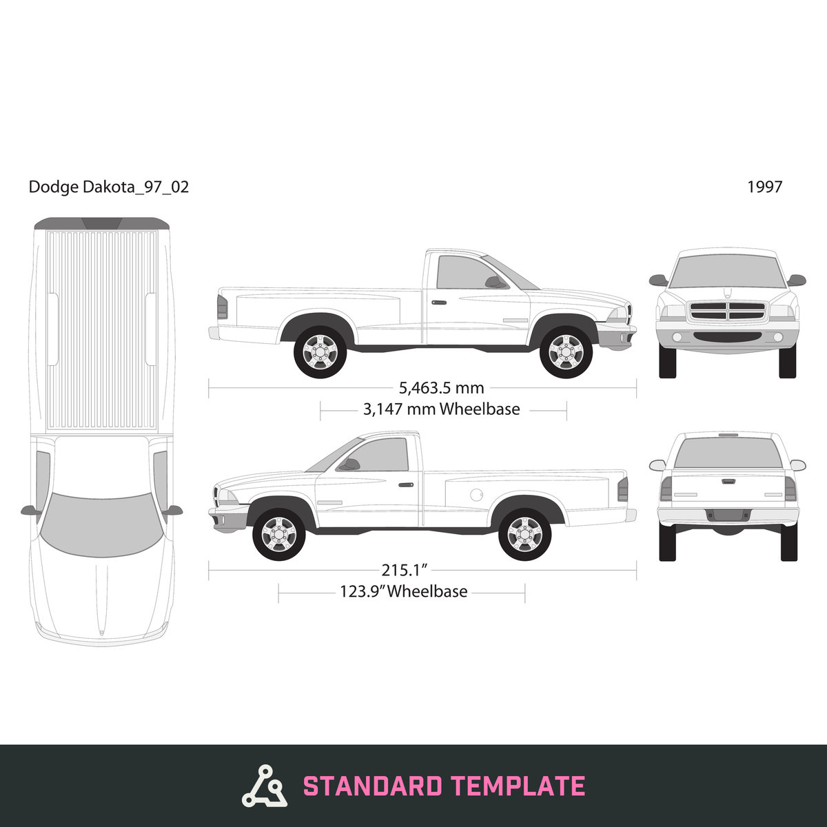 1997 Dodge Dakota vector wrap template V02, Design-Ready PDF - GravBase