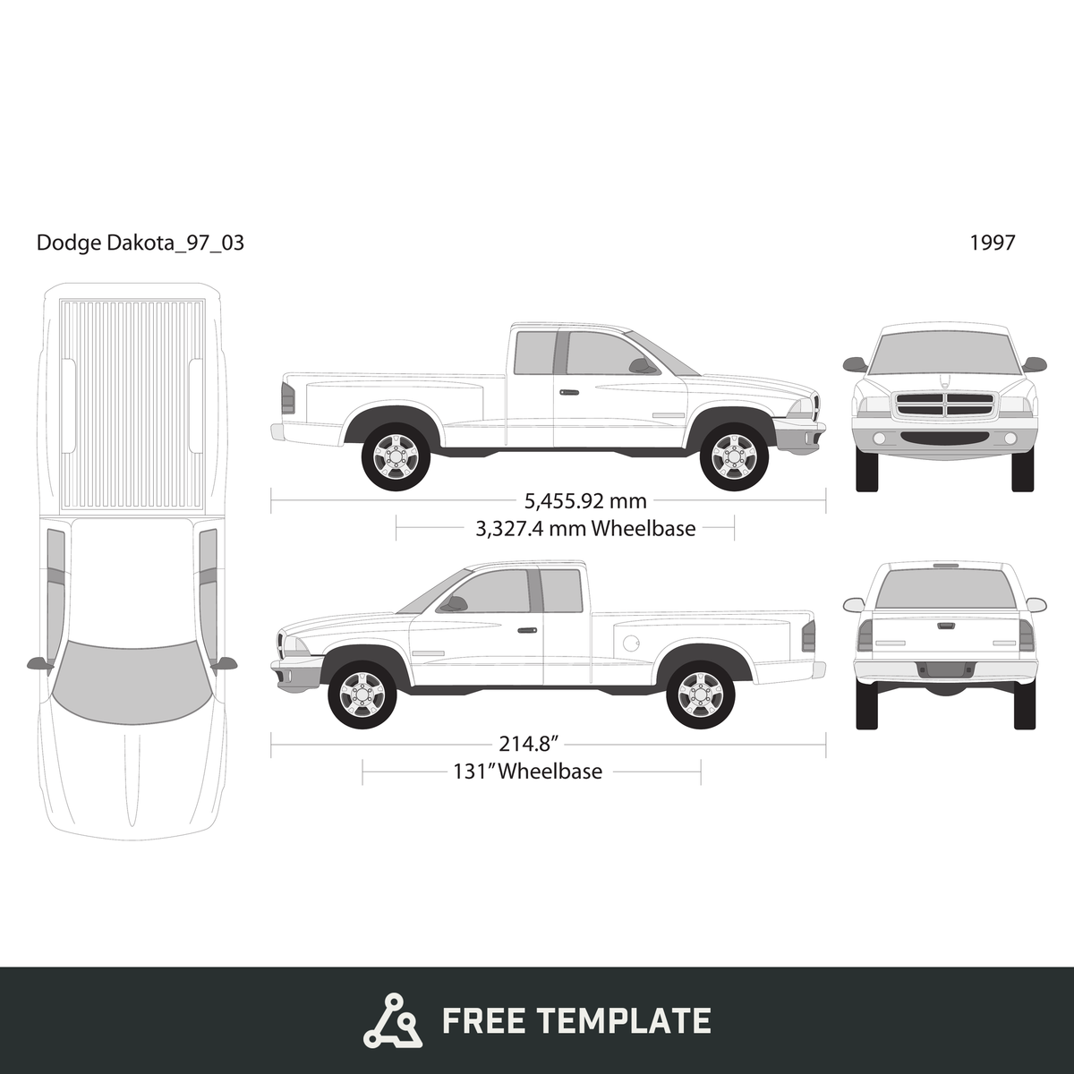 1997 Dodge Dakota free vector vehicle wrap template - GravBase