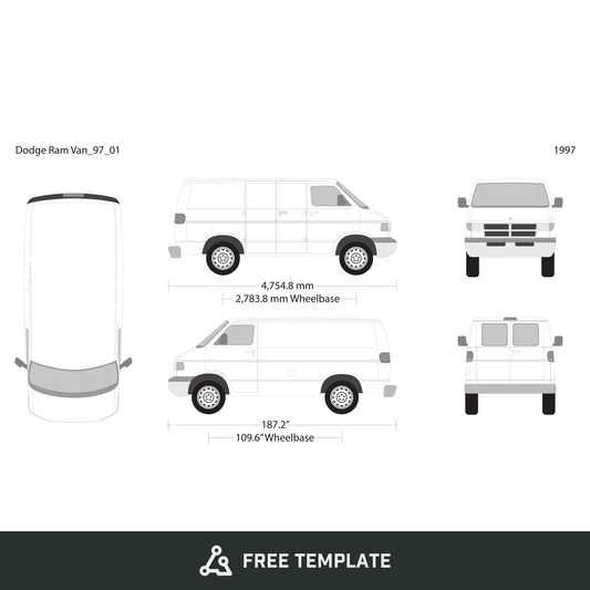 1997 Dodge Ram Van free vector vehicle wrap template - GravBase